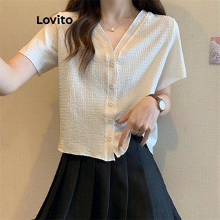 Lovito Blusa Casual De Botão Liso Para Mulheres LNE42233