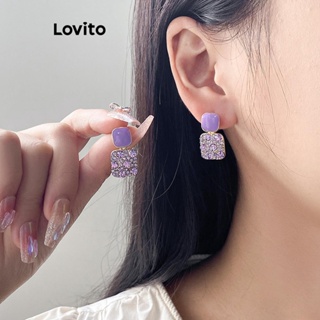 Lovito Elegantes Brincos De Encadernação Geométrica De Strass Simples Para Mulheres LFA11201