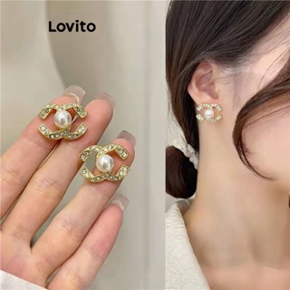 Lovito Brincos De Pequena Fragrância Com Letras Casuais De Strass Para Mulheres LFA11296