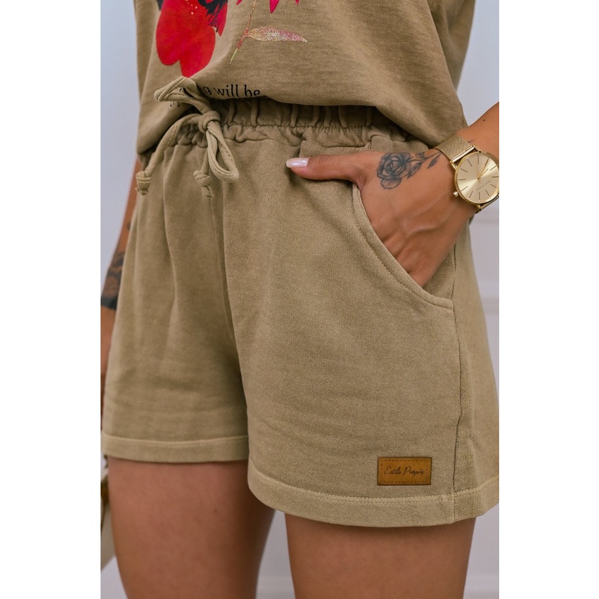 Shorts Feminino Moletom Estonado Verão Soltinho Bolsos