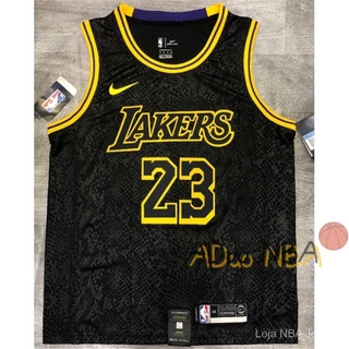 Hot pressed nba Camisa Los Angeles Lakers No. 23 James black print Camiseta De Basquetebol retro purple basketball jersey