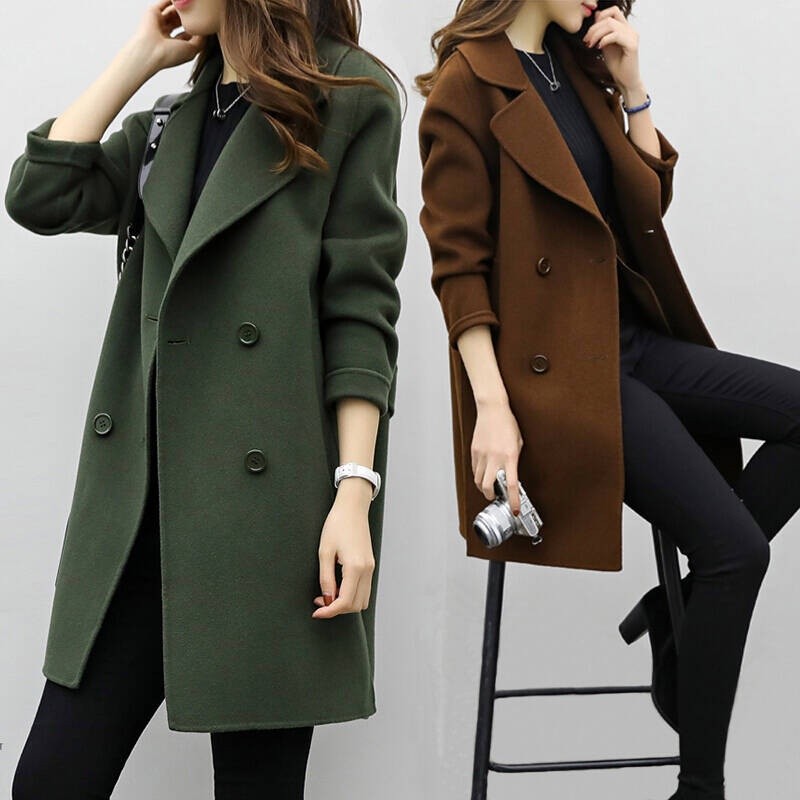 Mulheres Inverno Lã Casaco Longo Casual Sólidos Casacos Finos Casaco Quente Outwear