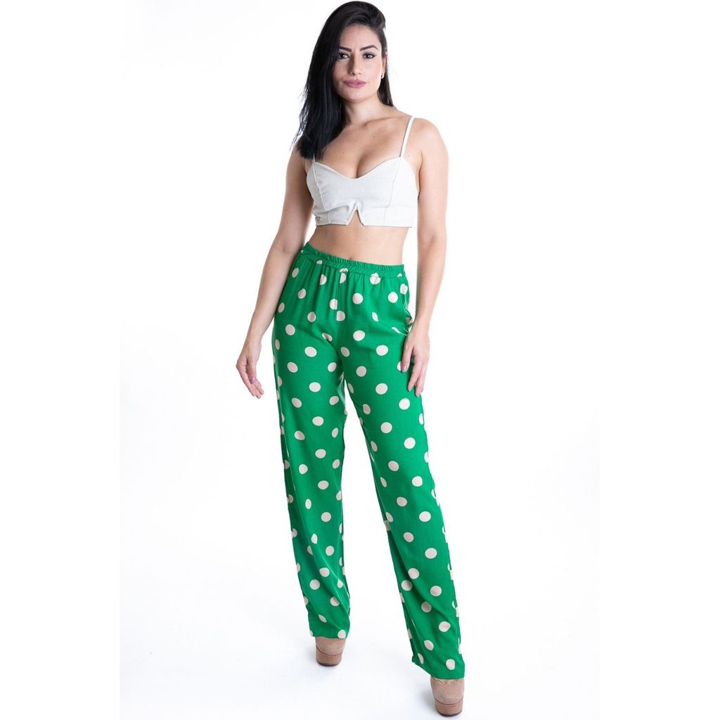 Calça Feminina Viscose Pantacourt Poá Planet Girls Verde Médio