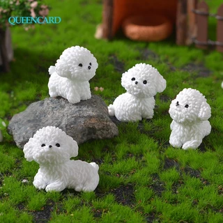 4pcs Figurines Miniaturas Cute Dog White Bichon Frise Micro Landscape Ornamentos Para Decorações Domésticas Decoração Acessórios De Mesa De Sala