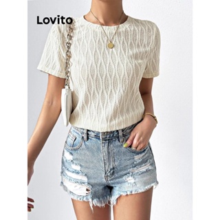 Lovito Camiseta Casual Lisa Oca Para Mulheres LNL38105 (Branco)