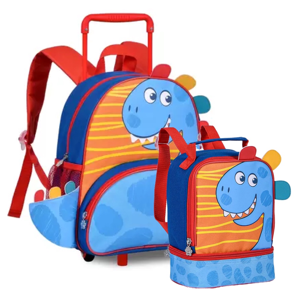 Mochila de Rodinhas Com Lancheira Termica Dinossauro Clio
