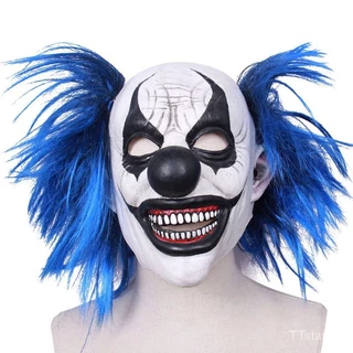 Látex realista cabelo azul máscara palhaço Halloween assombrado casa fantasma chapelaria partido cosplay assustador adereços