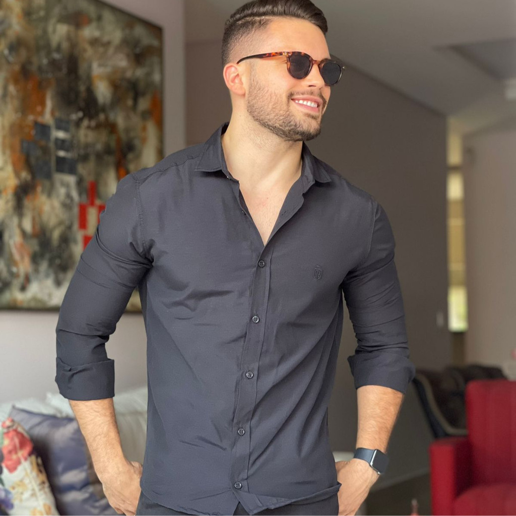 Camisa Social Masculina Manga Longa Linho Slim Linha Premium Luxo