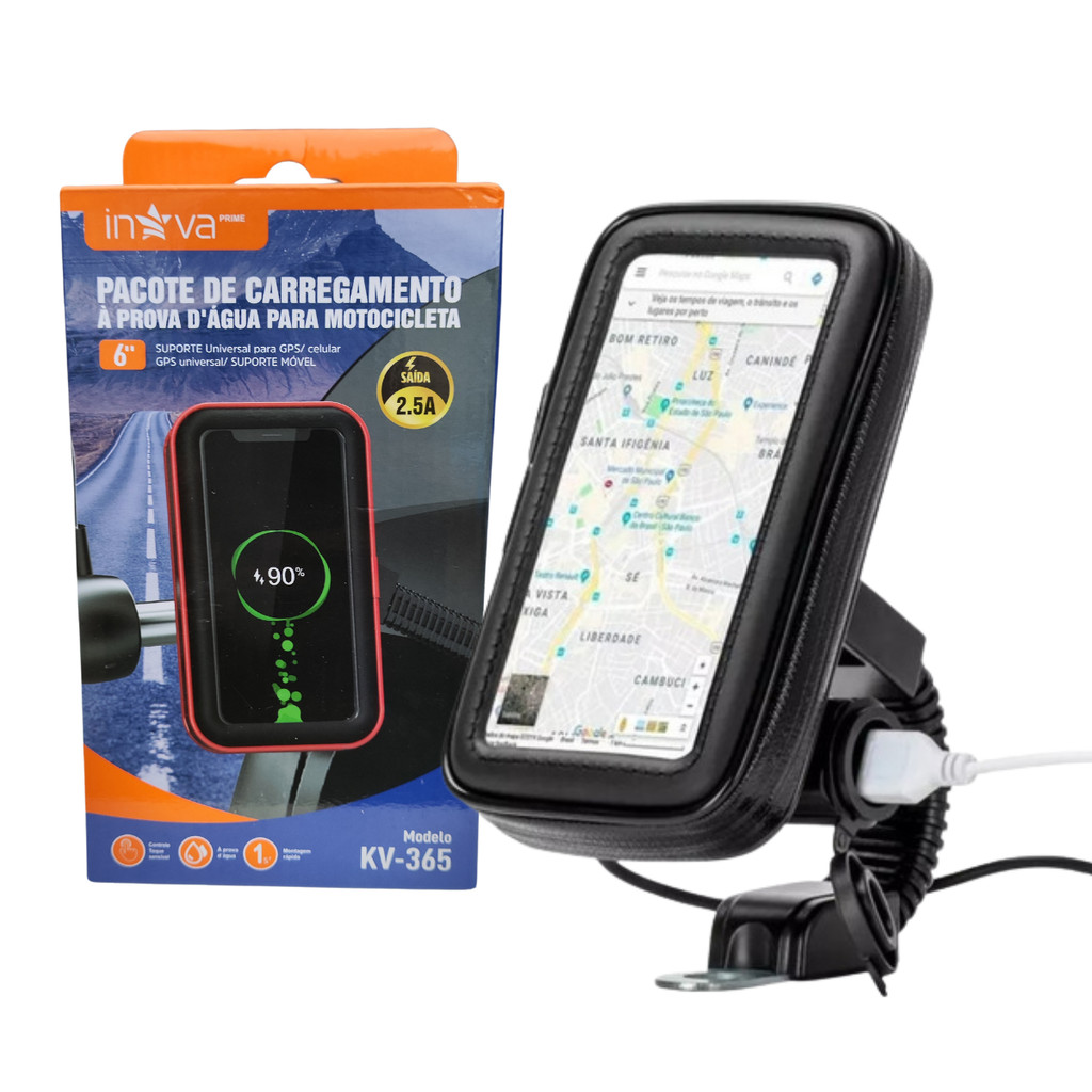 Suporte de Celular para Moto à Prova d'Água Case com Zíper Carregador ...