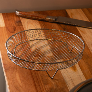 Suporte Redondo Aço Inox Lyor Empilhável Air Fryer Fritadeira Organizador com Pé 19,5CM X 19,5CM X 4,5CM