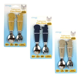Kit Talheres Flex Steel Silicone E Inox 2un Bebê Clingo