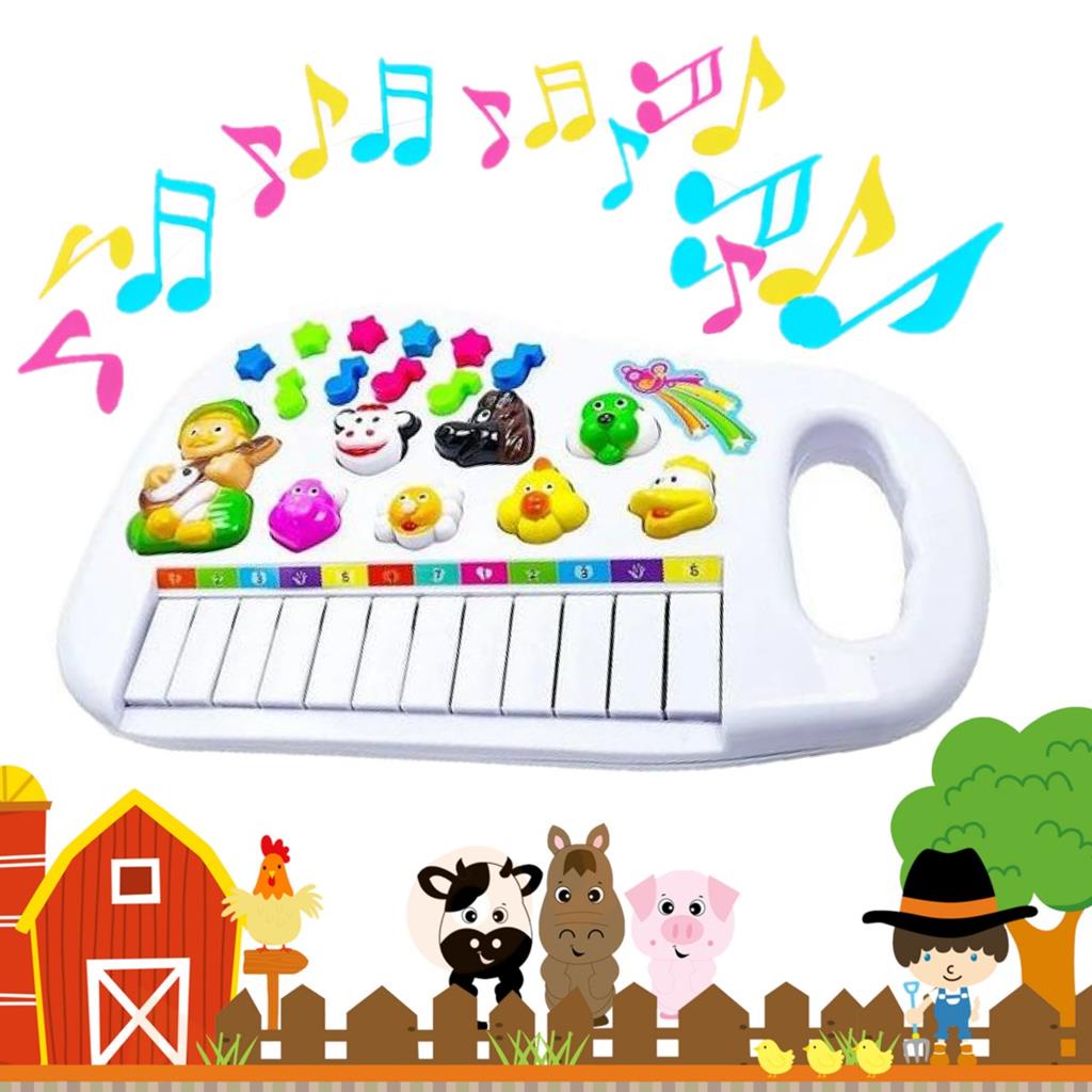 Teclado piano musical infantil fazendinha colorida com luz wellmix
