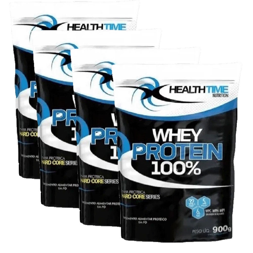 4x Whey Protein 100% Healthtime 900g (3,6Kg) Choco Branco