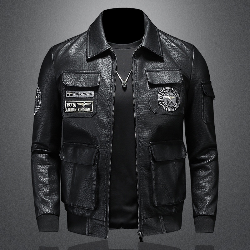 Nova jaqueta masculina de outono e inverno, roupa de couro casual, jaqueta de motociclista, jaqueta de couro lapela masculina