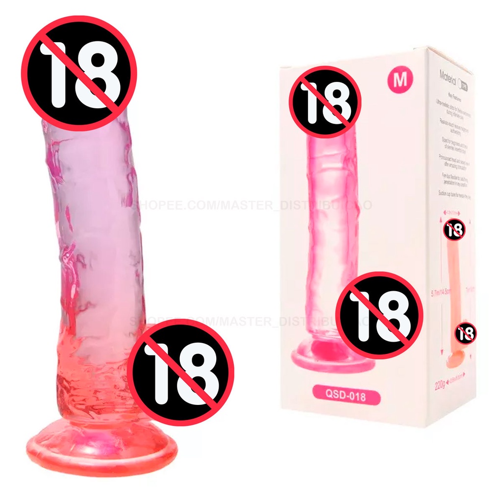 Prótese Peniana Pênis de Borracha Transparente Degradê Rosa Tamanho 18cm