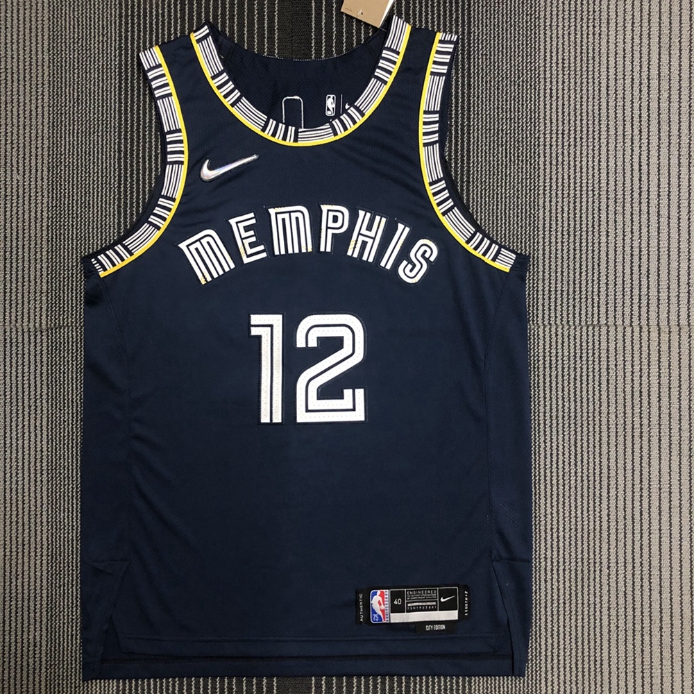 Camisa Masculina 2023NBA Memphis Grizzlies 12 Ja Morant Navy 2023NBA Swingman Basquetebol Cidade Jersey