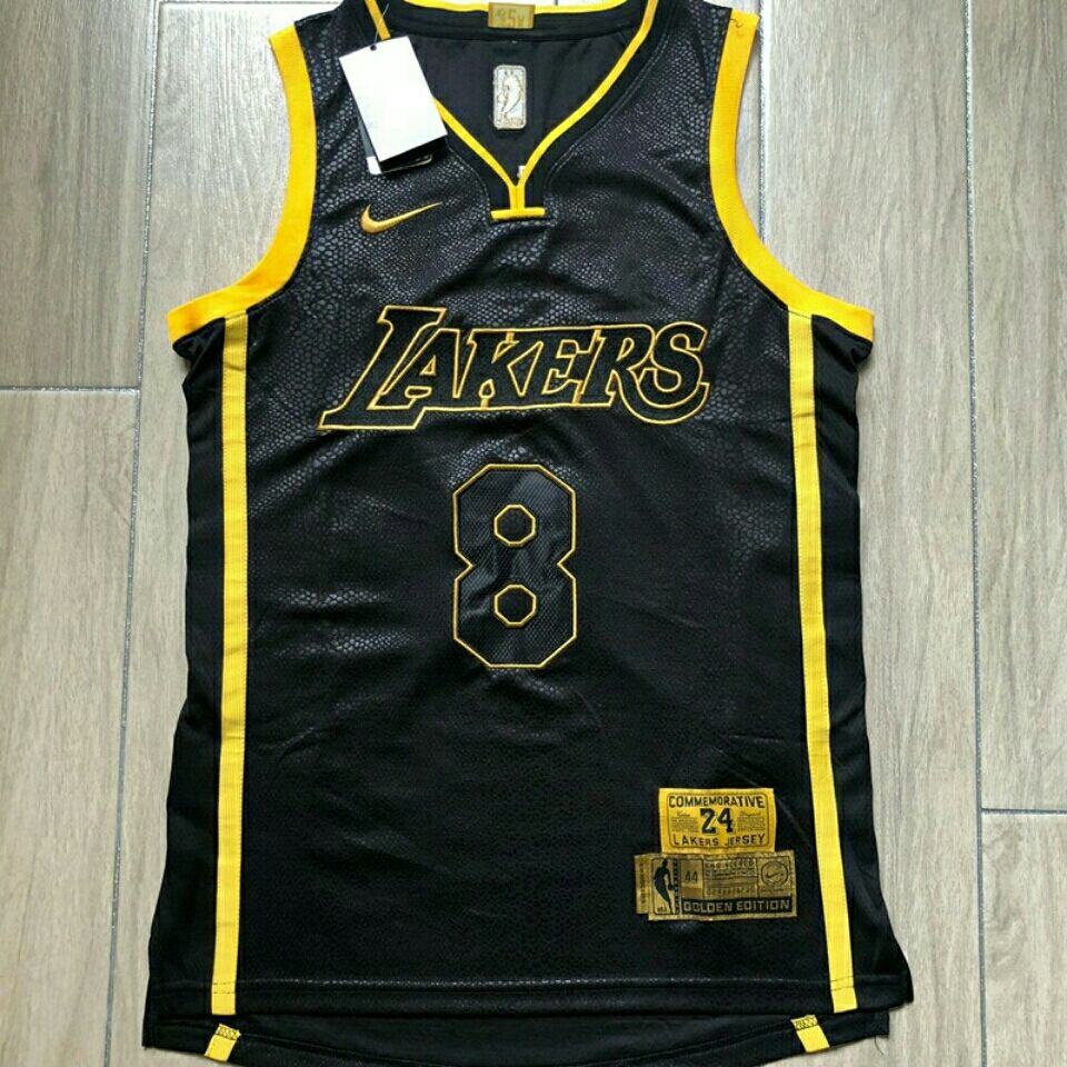[8 na frente e 24 nas costas] Camisa Mamba preta totalmente bordada, clássica edição de colecionador Edição comemorativa de Kobe Bryant/camisa lakers/regata basquete