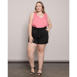 Short Plus Size Feminino Com Tira De Amarração Preto