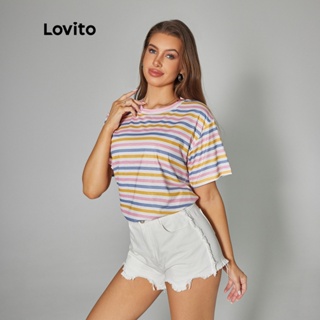 Lovito Casual Camiseta Feminina Listrada Básica LBA05089 (Multicor)