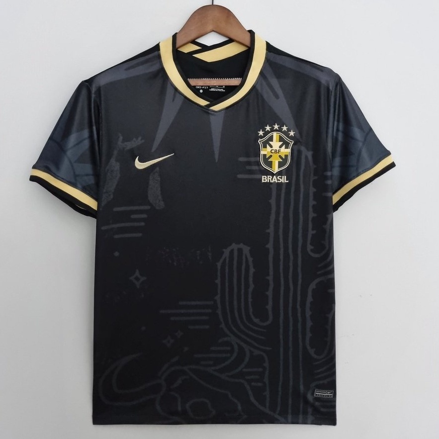 Camisa de Futebol 22 / 23 B-L Brasil Seleção Nacional Clássica Versão Clássica Masculina Preta