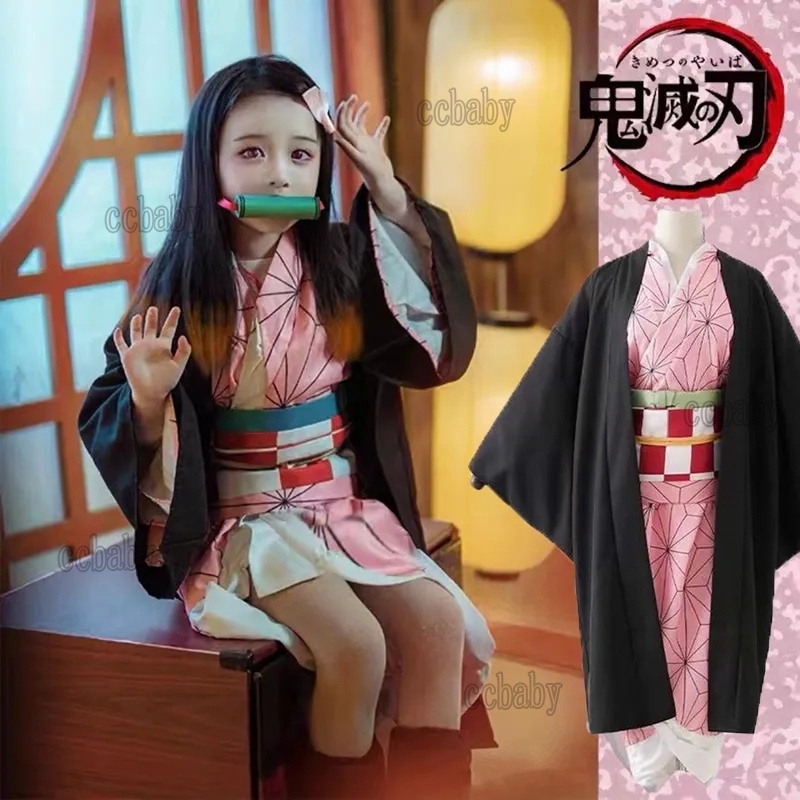 Cosplay De Nezuko Para Crianças Fantasia Infantil De Anime Demon Slayer Kamado Conjunto De