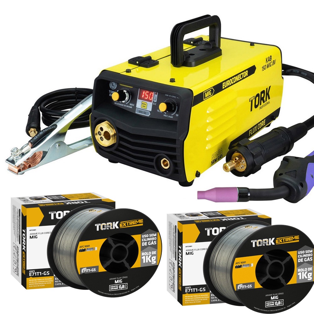 Máquina Inversor Solda Mig Sem Gás 150A Bivolt 2 Arame 1Kg