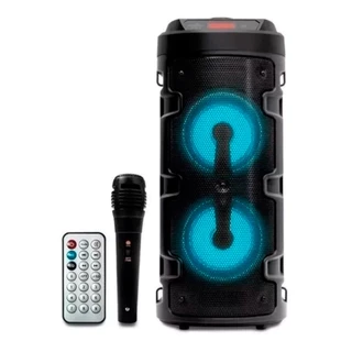 Caixa de Som Gigante com Microfone Karaokê Bluetooth Portátil Rádio Cartão de Memória Preta Linda com LED Azul