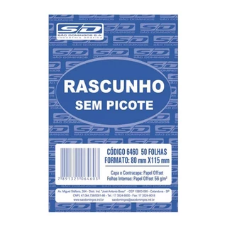 20 Blocos Rascunho sem Picote 80x115mm 50 Fls São Domingos