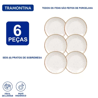 Aparelho de Jantar Jogo de Pratos Sobremesa Tramontina Rústico Marrom em Porcelana Decorada 6 Peças