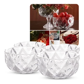 Kit 4 Unidades Tigela Bowl De Cristal Lyor Deli Diamond Lyor Decoração Casa Luxo Vidro Petisqueira Mesa posta