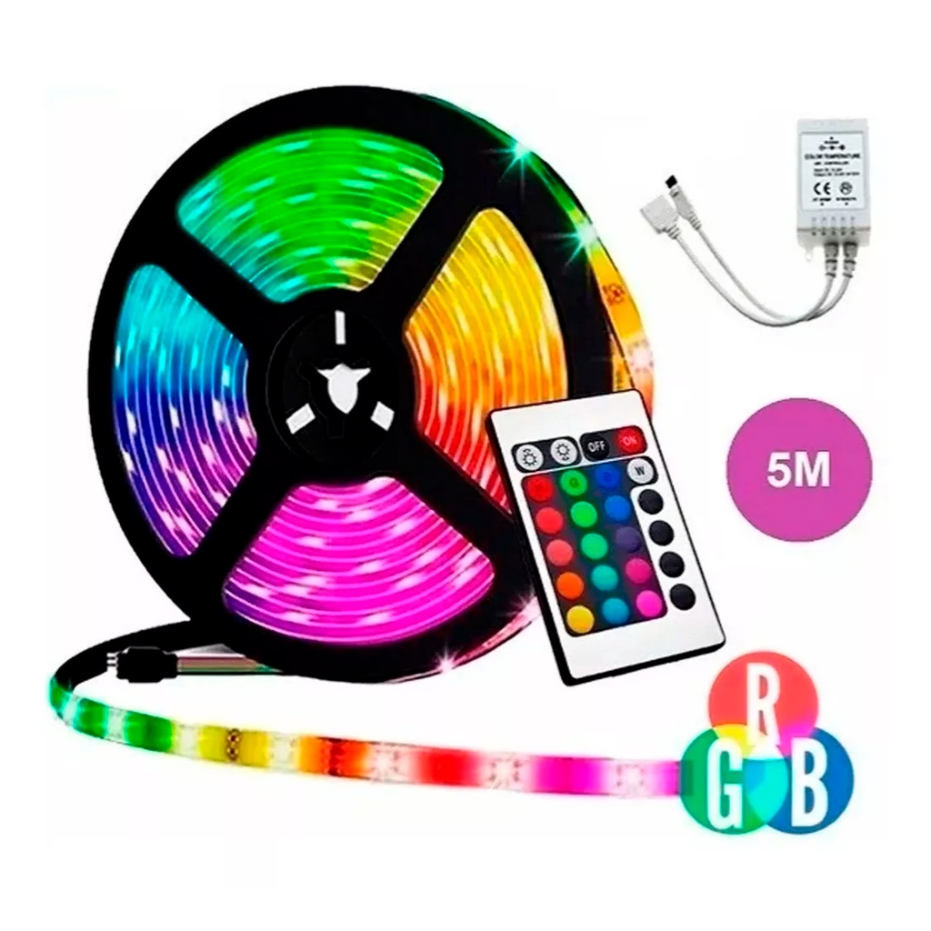 Fita de Led 5 Metros Strip RGB - Luz de Alta Performance Colorida Tech One + Controle Remoto e Fonte Decoração Studio