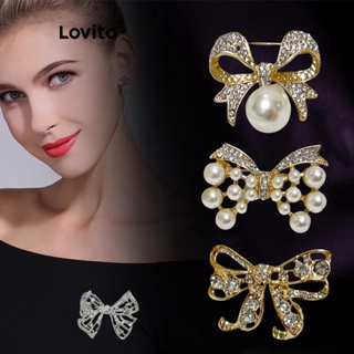 Lovito Broches Elegantes De Pérolas Com Laço Liso Para Mulheres LFA10363