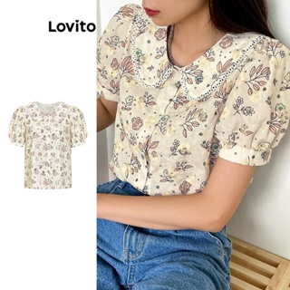 Lovito Blusa Casual Ditsy Floral Padrão Com Babados Para Mulheres L74ED045