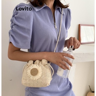 Lovito Bolsa Casual De Tecido Com Flores Lisas De Palha Fofa Bolsa De Ombro Pequena Para Mulheres LFA11259