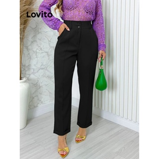 Lovito Calça Casual Lisa Com Botão Duplo Para Mulheres LBL07132