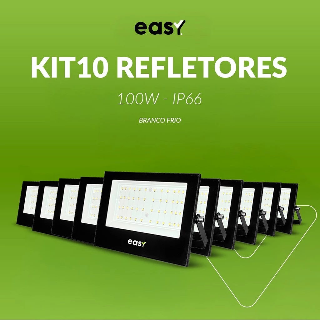 Kit 10 Refletor Led Externo 100w 6500k Branco Frio 110v/220v Ip66 a prova d água Codigo: 399041374-10 Easy By Avant