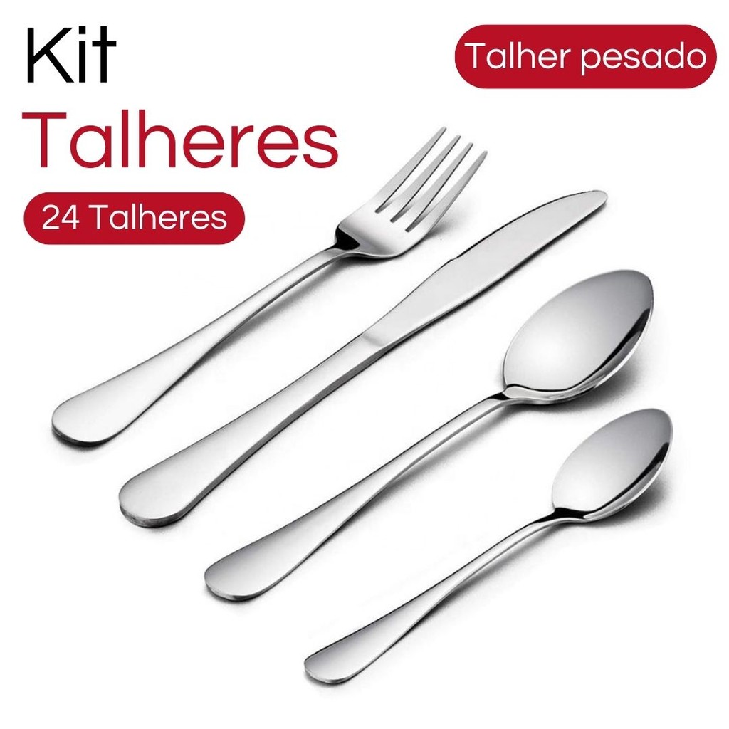 Jogo 24 Talheres de Cozinha Aço Inox Kit 12 Facas, Garfos de Mesa ...