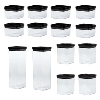 Kit 14 Potes Hermeticos Quadrados Lumini Black 1949 Paramount