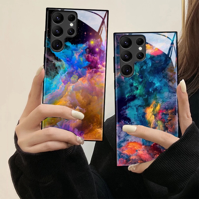 Caixa De Vidro Colorida Para Samsung S21 S20 S23 FE A54 A14 S23 A34 S22 Plus S22 Ultra Nota 20 10 A53 A52s A33 A52 5G Tampa Traseira Da Do Telefone