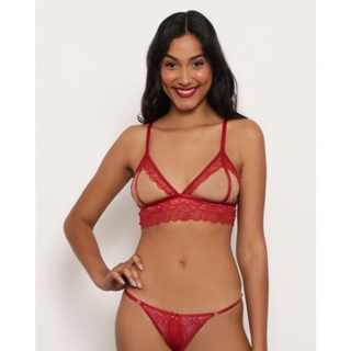 Sutiã Top Feminino Tule E Renda Sem Bojo Vermelho
