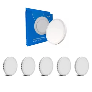 KIT 5 Painel Plafon Led Sobrepor Redondo 18w 6500K Elgin