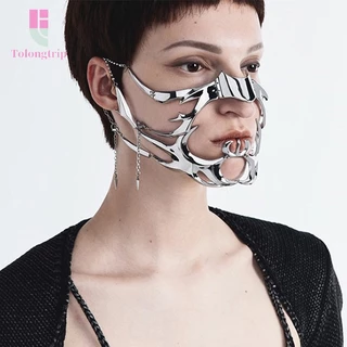 Tolongtrip > Moda Máscara Gótica Cyber Punk Líquido Prata Irregular Cor De Oca Mulheres Homens Festa Individuação Jóias Individuais Acessório Bem