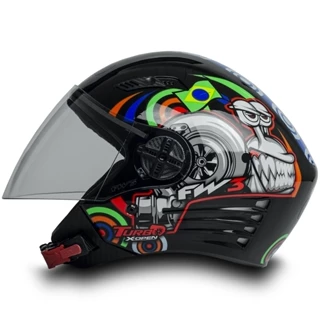 Capacete Moto Fechado X Open Caracol Turbo Viseira 2mm Tamanho 58 Preto Brilhante FW3 ABS Inmetro
