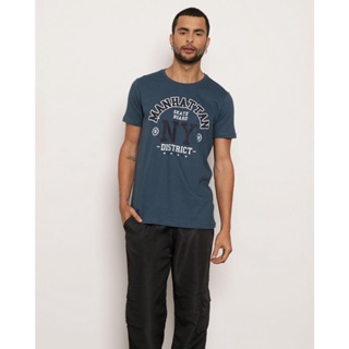 Camiseta Masculina Manga Curta Estampa Frontal Azul
