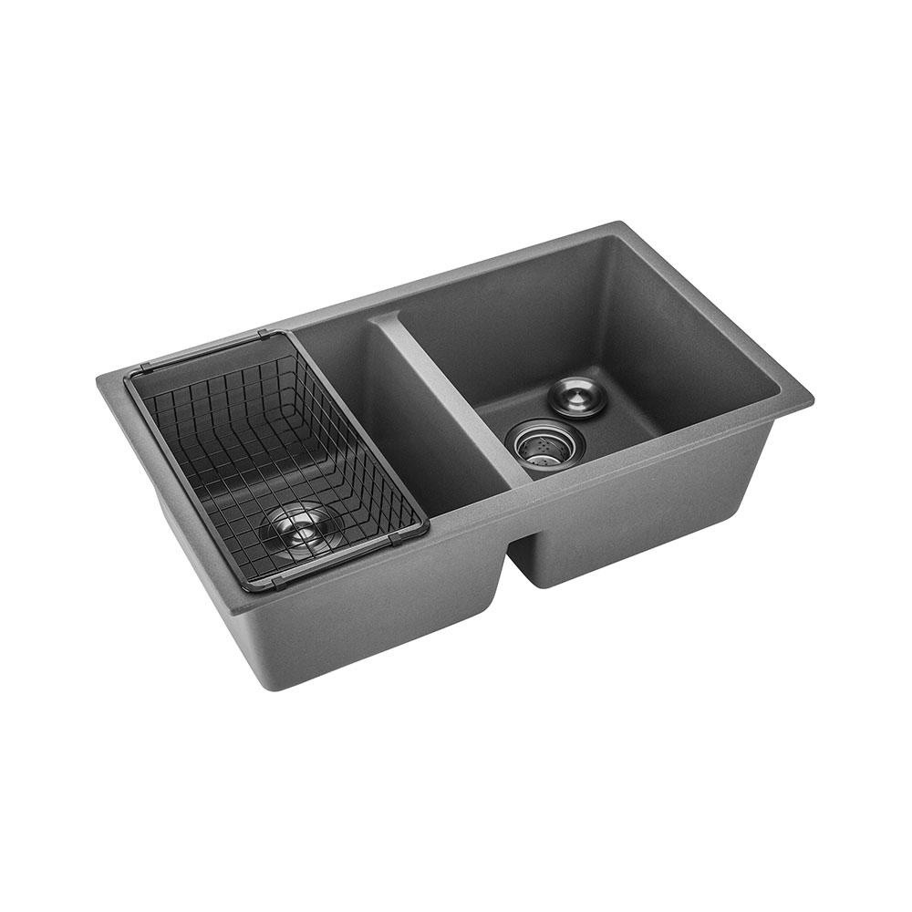 Cuba Para Cozinha Gourmet Dupla De Quartzo Com Acessórios Yuma Pingoo - Cinza