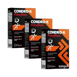 Condro K FlexFlan Cúrcuma + Colágeno Tipo II Suplemento Alimentar Katigua C/30Cápsulas - Kit C/3