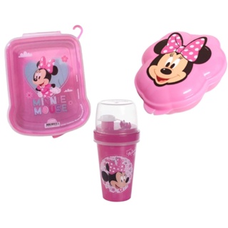 Kit Lanche Porta Sanduiche + Pote de frutas + Garrafinha Infantil Conjunto Minnie/Mickey Plástico Vasilha para Marmita