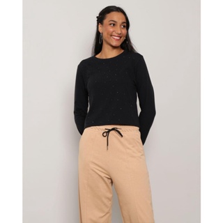 Blusa Feminina Moletinho Manga Longa Aplique Preta