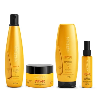 Kit Repair System Pós-Química Shampoo 300mL, Máscara 250g, Finalizador 250g e Óleo Multifuncional Aneethun