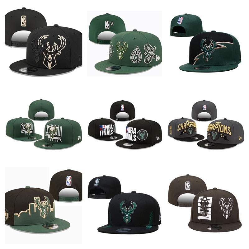 Chapéu de futebol plano ajustável estilo Milwaukee Bucks 10 JQZA